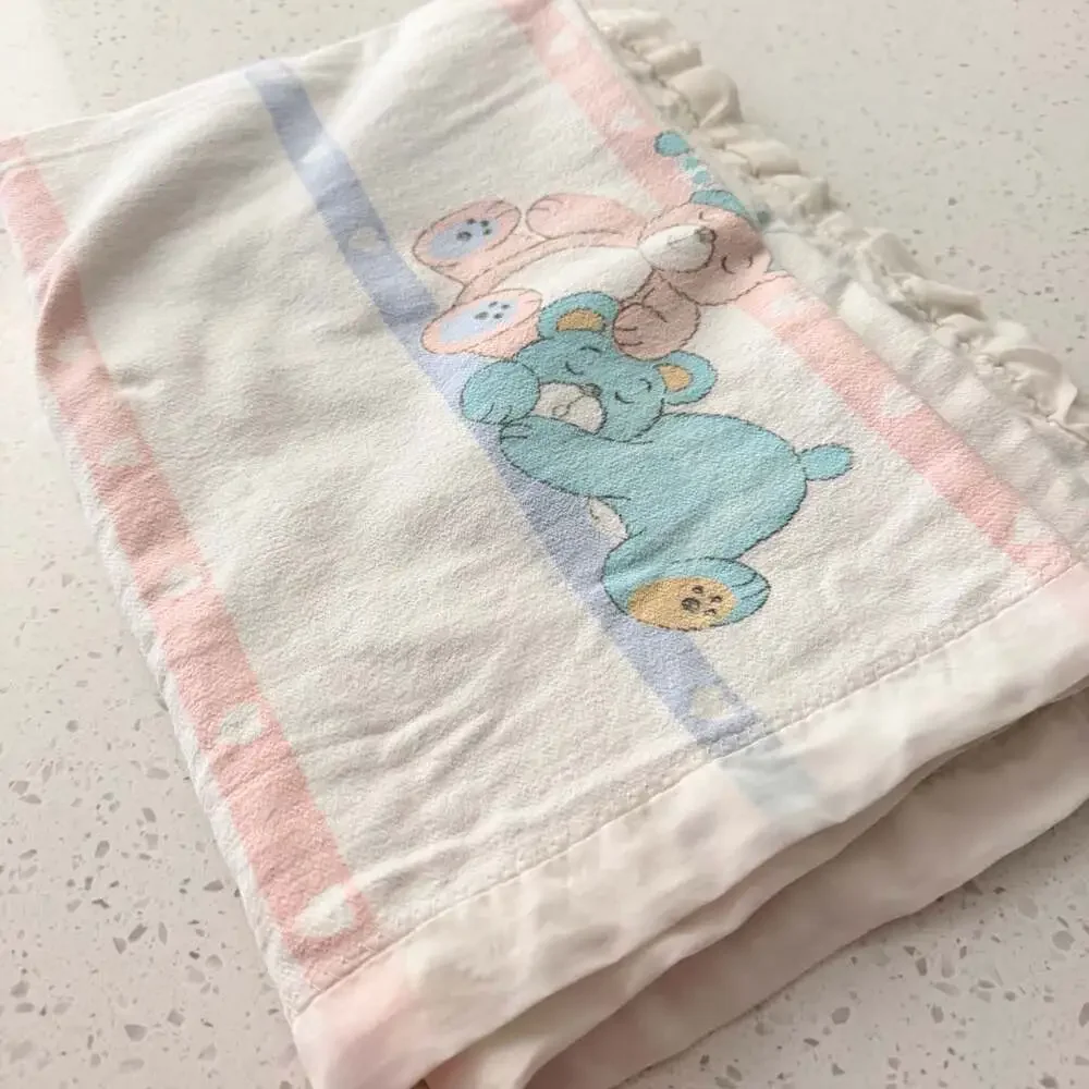 VTG Dundee Mills blanket cotton Approx 45x34inches pastel Bears design